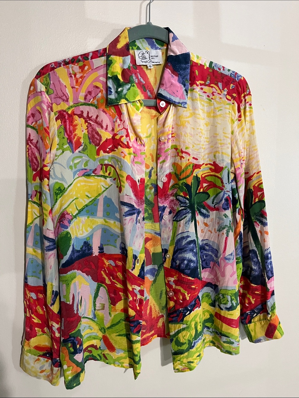Michael Leu Vibrant Tropical Print Women's Button-Front Blouse - Multicolor